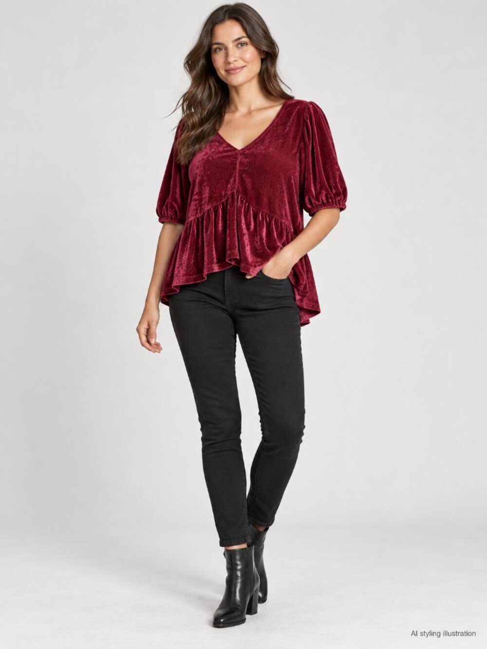 Dylan Burgundy Crushed Velvet Babydoll Peplum Top M Whimsigoth Dark Romance